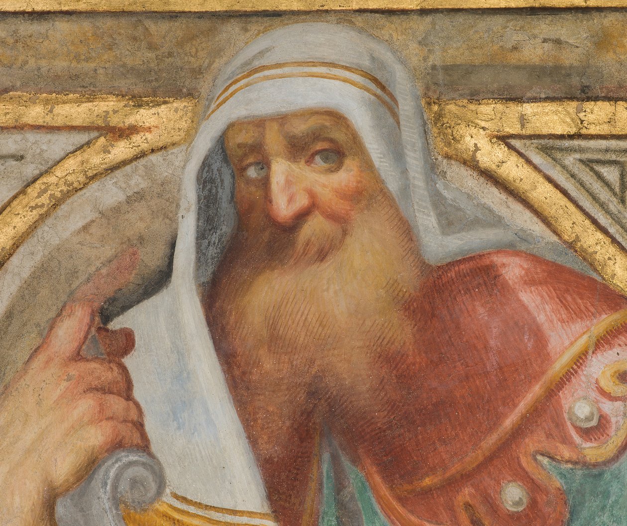 Központi hajó, Plume Fourth North Span, Vincenzo Campi 1573, mellszobor prófétával, részlet alkotó: Vincenzo Campi