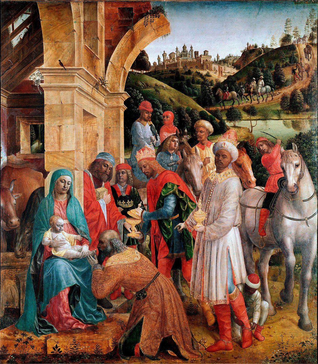 Vincenzo Foppa (kb. 1427-1515) mágusok imádása V. 239x210 cm London, National Gallery - The Adoration of the Kings, Vincenzo Foppa (c.1427-c.1515). Olaj, nyárfa, 239x210 cm, 1500 körül. National Gallery, London, Egyesült Királyság alkotó: Vincenzo Foppa