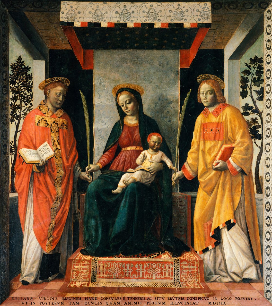 Madonna és gyermek Szent Faustin és Szent Jovita között, Vincenzo Foppa (kb. 1427-kb. 1515), Tempera, vászon, 205x226 cm alkotó: Vincenzo Foppa