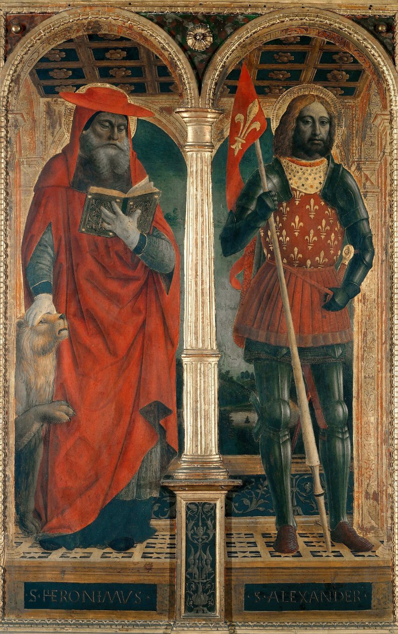 Szent Jeromos és Sándor. Poliptichon a Santa Maria delle Grazie-ból, 1500-1505. alkotó: Vincenzo Foppa