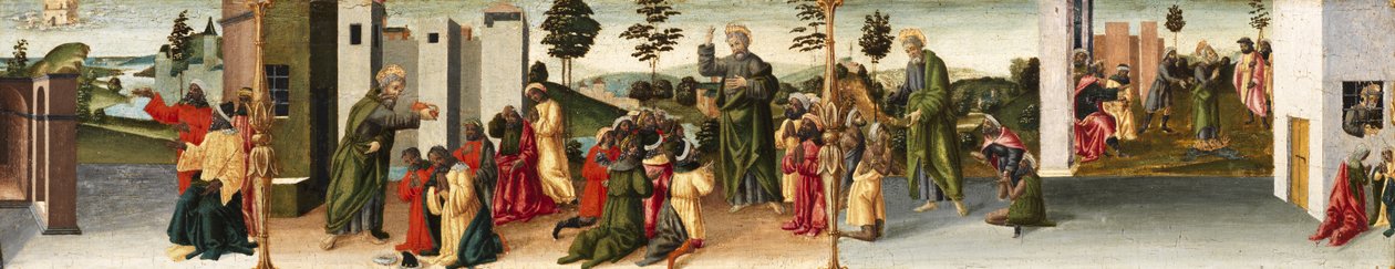 Szent Tamás apostol története – Szent Tamás megkereszteli Gundaphorust és más epizódok, 1480-1500 alkotó: Vincenzo di Antonio Frediani