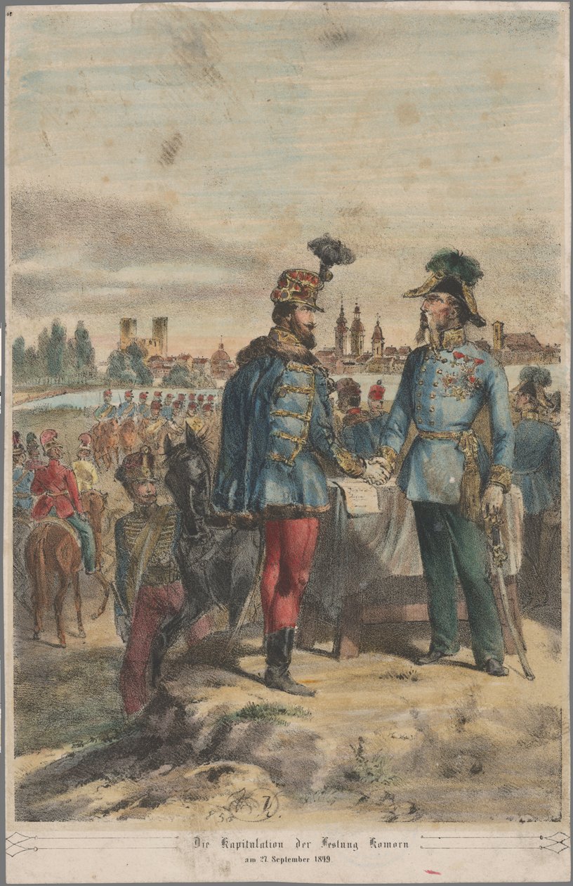 Klapka György tábornok átadja a komáromi várat Jacob Julius von Haynau tábornagynak 1849. október 2-án. alkotó: Vinzenz Katzler