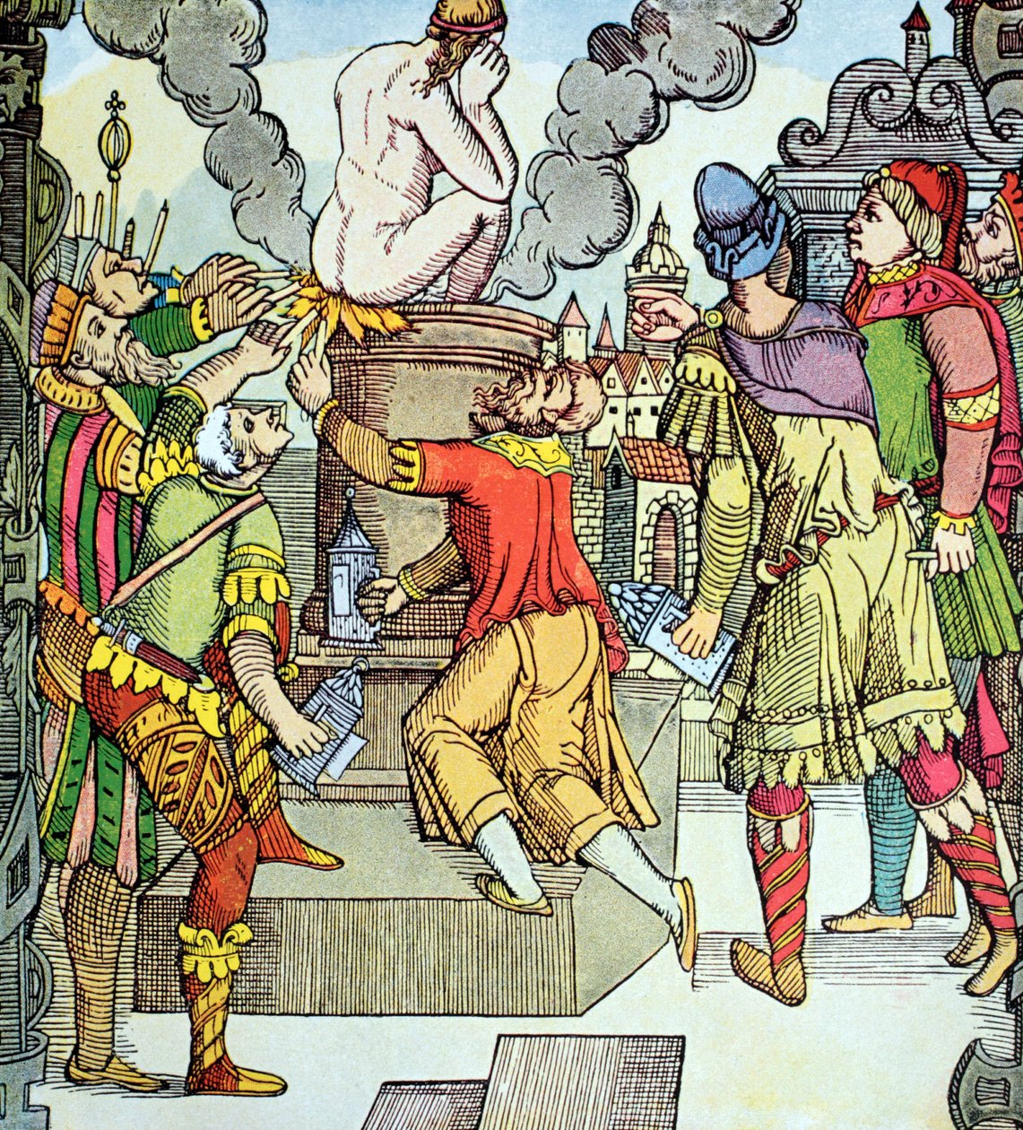 Vergilius bosszúja, Virgil Solis 16. századi fametszete (fametszet) alkotó: Virgilius the elder Solis