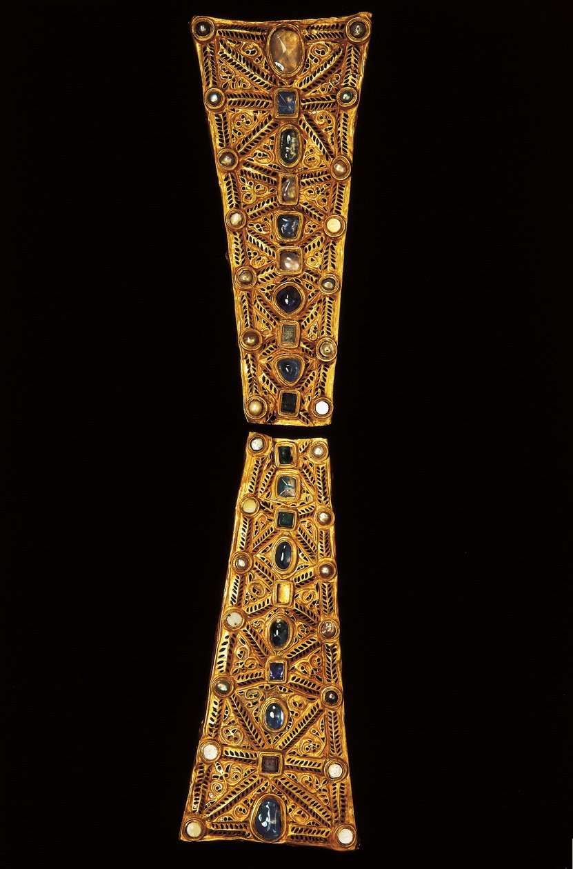 Egy körmenet kereszt nyaka aranyból, gránátból és gyöngyből a Guarrazar kincséből, 7. század (arany, gránát és gyöngy) alkotó: Visigothic