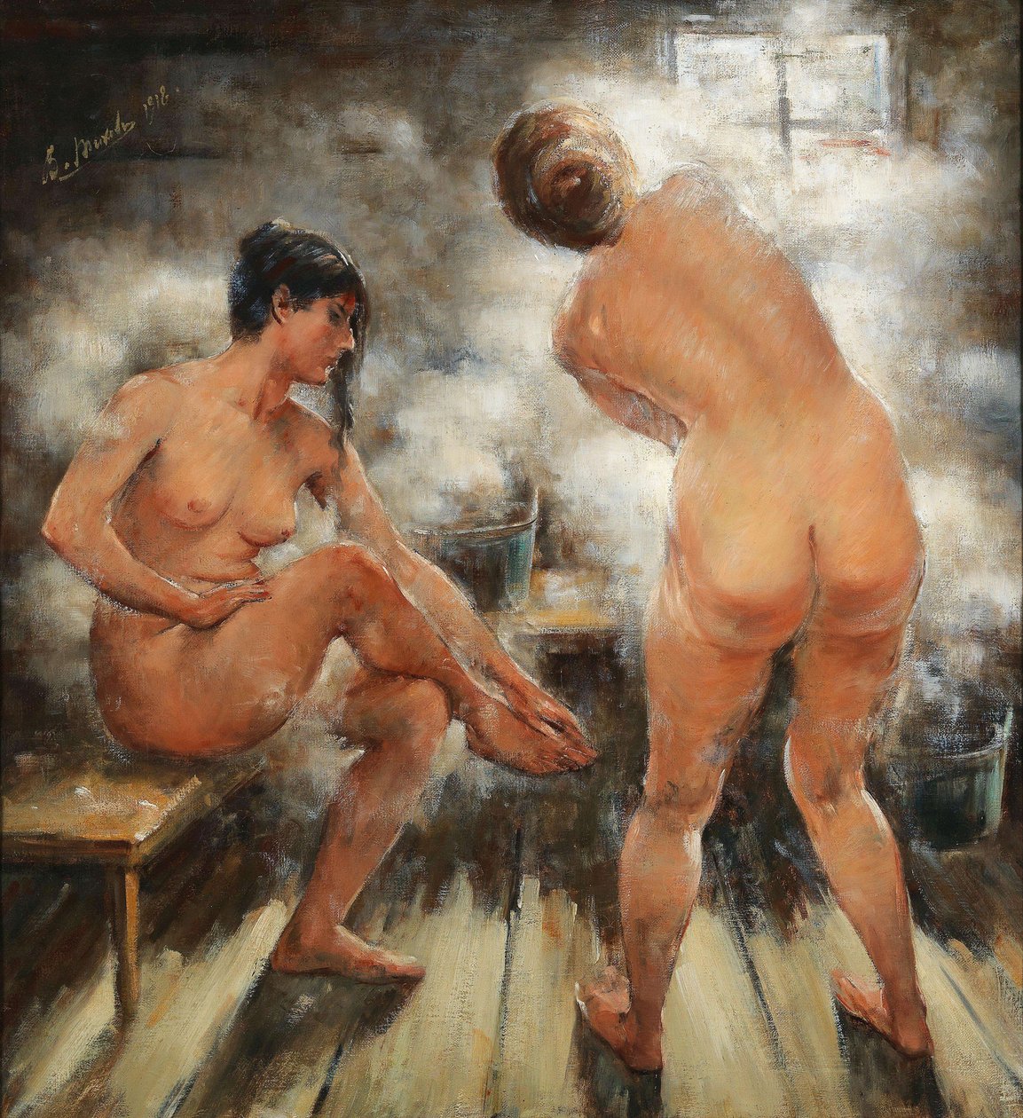 Egy orosz gőzfürdőben, 1918. alkotó: Vitali Gavrilovich Tikhov