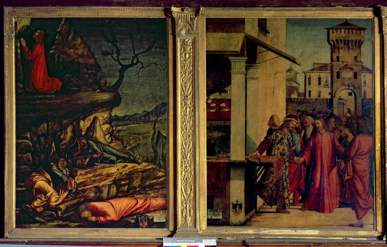 Krisztus elhívása Szent Mátéhoz és a kerti agónia alkotó: Vittore Carpaccio