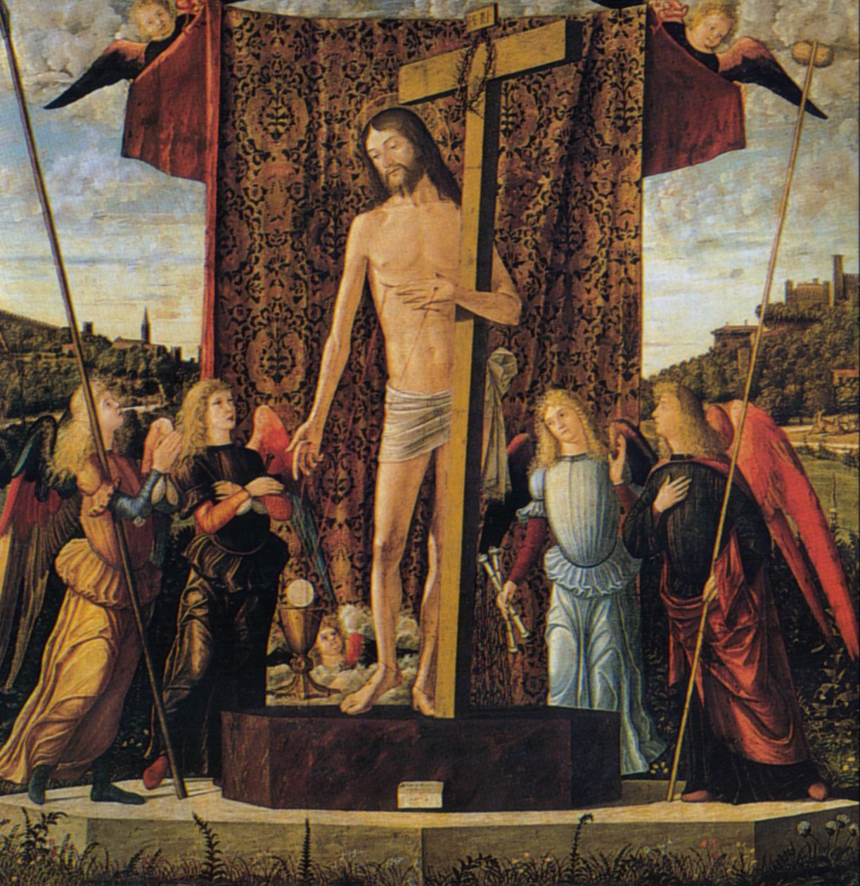 Krisztus négy angyal között a passió eszközeivel alkotó: Vittore Carpaccio