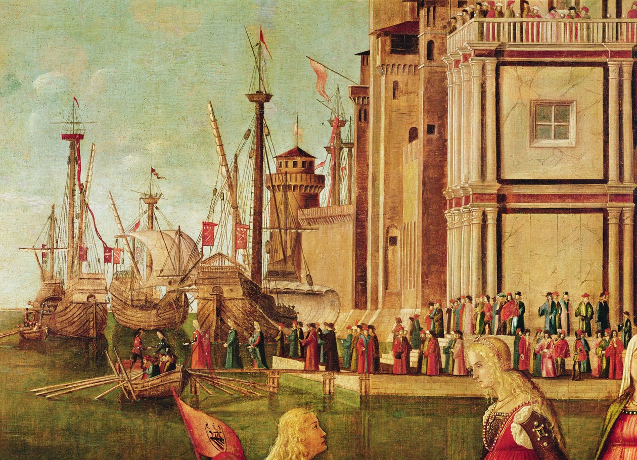 Részlet Etherius és Ursula találkozásáról és a zarándokok indulásáról, a Szent Orsolya ciklusból, 1490-96 körül (56472 részlet) alkotó: Vittore Carpaccio