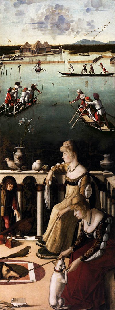 Két velencei hölgy és vadászat a lagúnában alkotó: Vittore Carpaccio