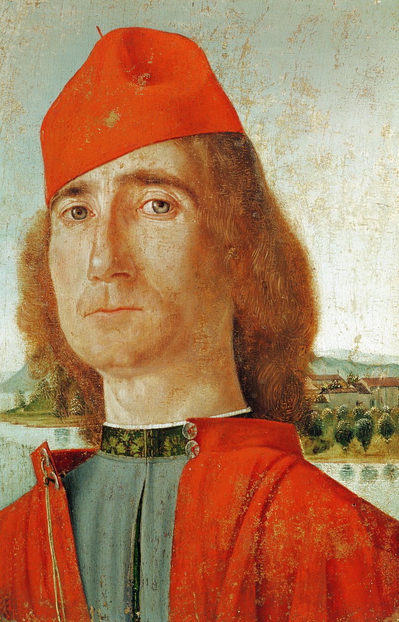 Férfi vörössapkás, 1492 (tempera fán) alkotó: Vittore Carpaccio