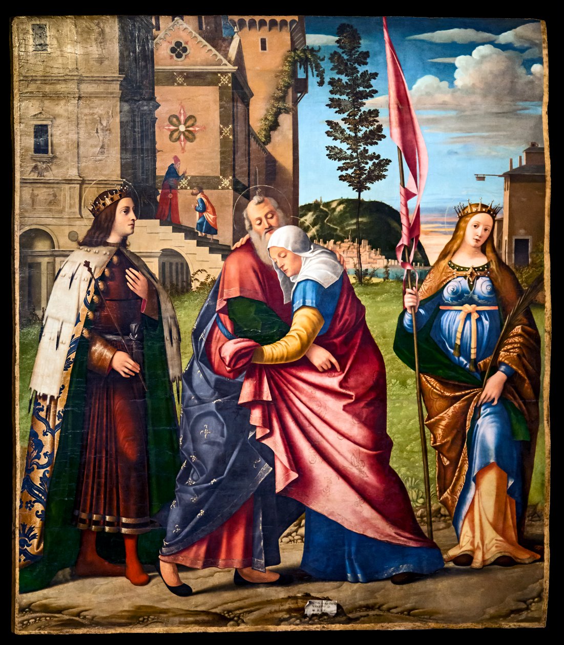 Joachim és Anna találkozója IX. Szent Lajosnal és Szent Livráddal alkotó: Vittore Carpaccio