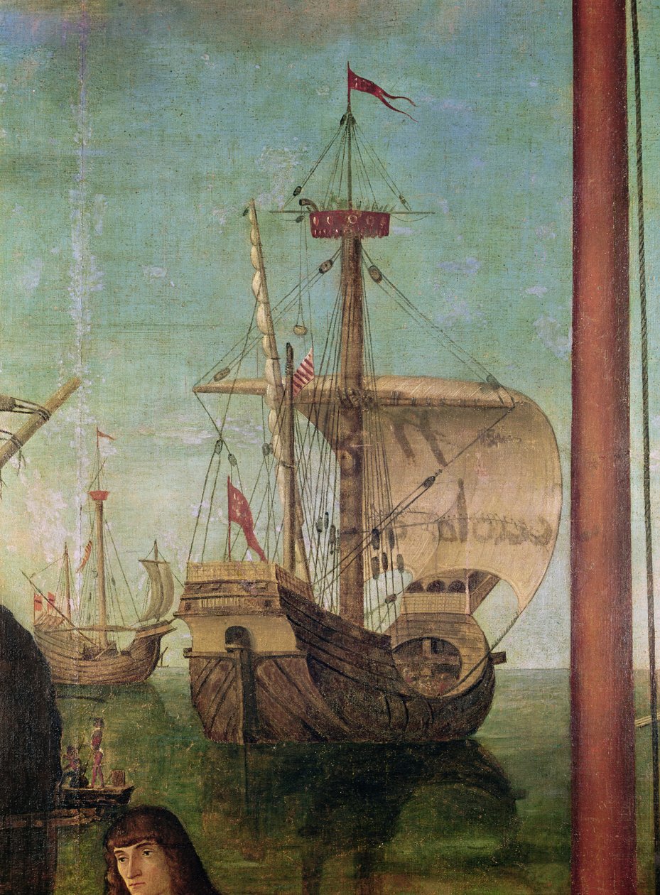 A jegyesek találkozása és távozása, a Szent Orsolya-ciklusból, egy hajó részlete, 1490-96 alkotó: Vittore Carpaccio