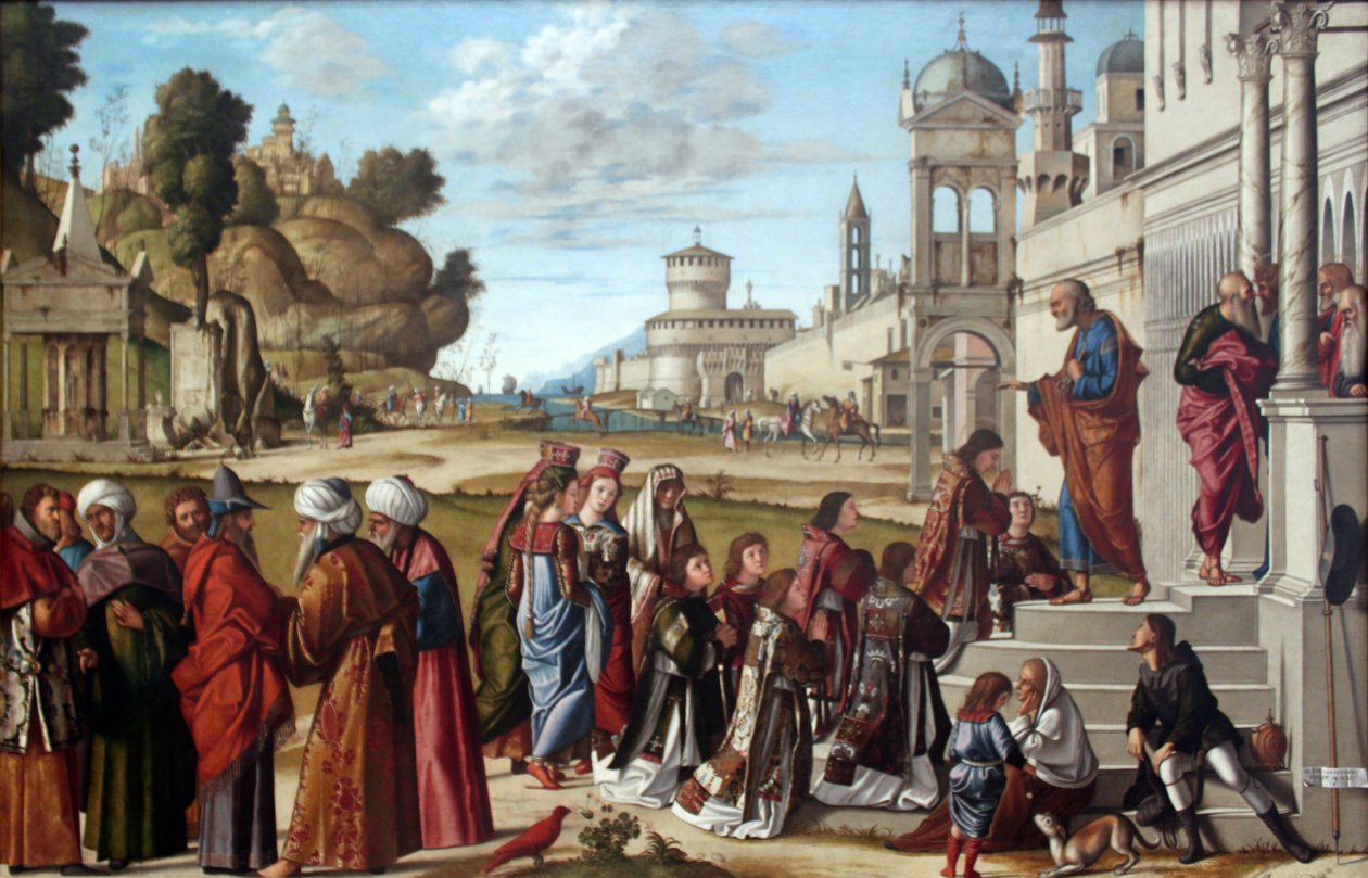 Német: Die Weihe des Heiligen Stephanus zum Diakon Szent István diakónussá szentelése alkotó: Vittore Carpaccio