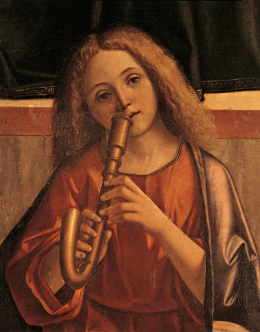 Minstrel angyal, részlet a Jézus bemutatása a templomban című filmből alkotó: Vittore Carpaccio