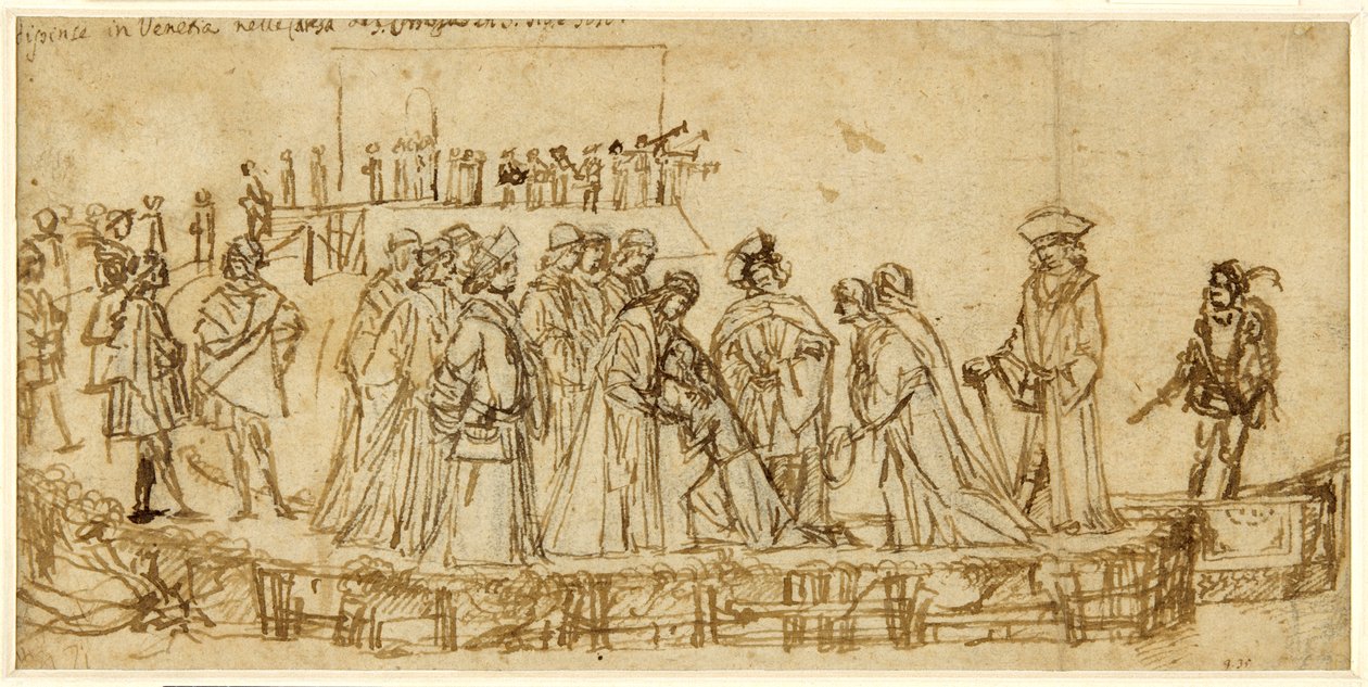 Conan angol herceg búcsút vesz apjától (toll és tinta krétával papíron) alkotó: Vittore Carpaccio