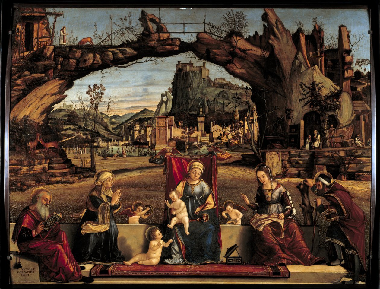 Vittore Carpaccio (1450-1526) Szent beszélgetés festménye 16. század V. 0,98x1,27 m Avignon, Kis Palota Múzeuma alkotó: Vittore Carpaccio
