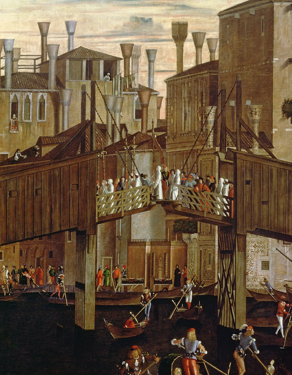 A Szent Kereszt ereklyéjének csodája, a régi Rialto-híd részlete, a Scuola di San Giovanni Evangelista-ból, 1494 körül alkotó: Vittore Carpaccio