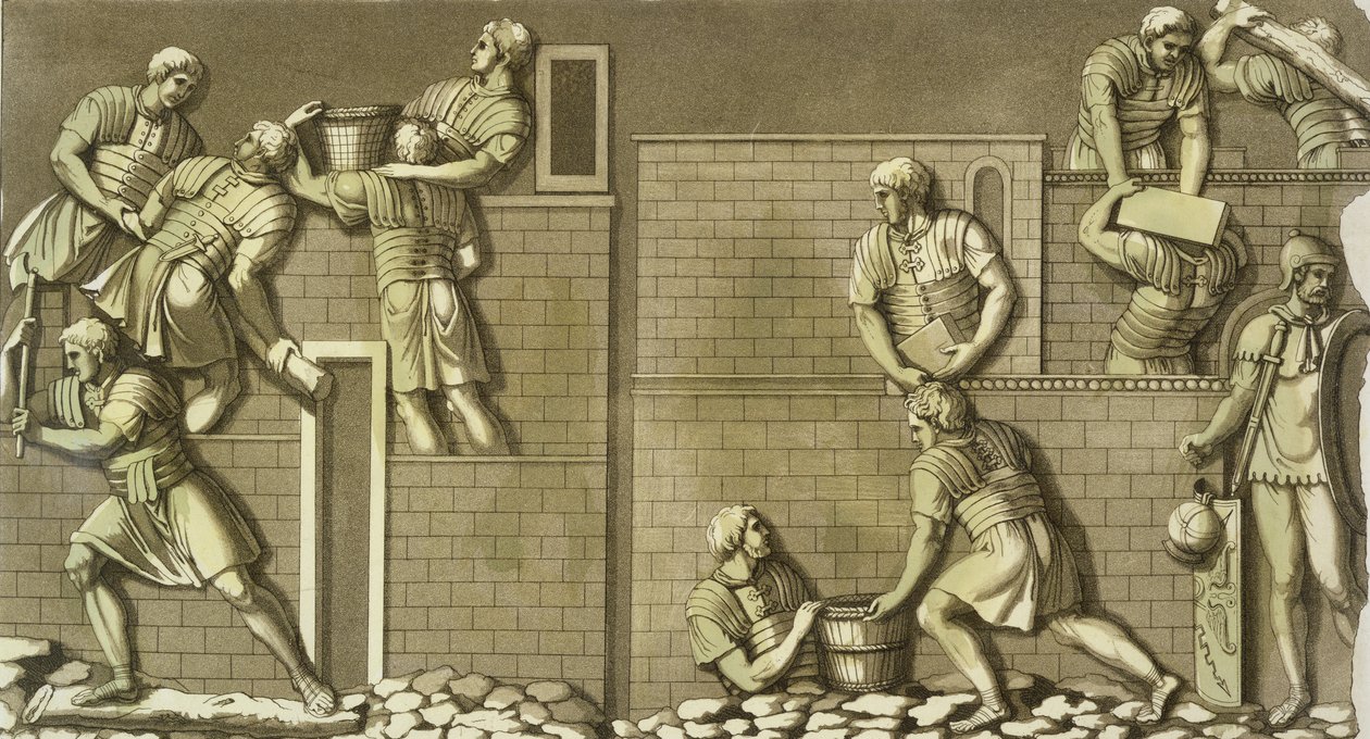 Római katonák erődöt építenek, Jules Ferrario „Le Costume Ancien et Moderne” 21. táblája, az 1820-as és 30-as évek körül alkotó: Vittorio Raineri