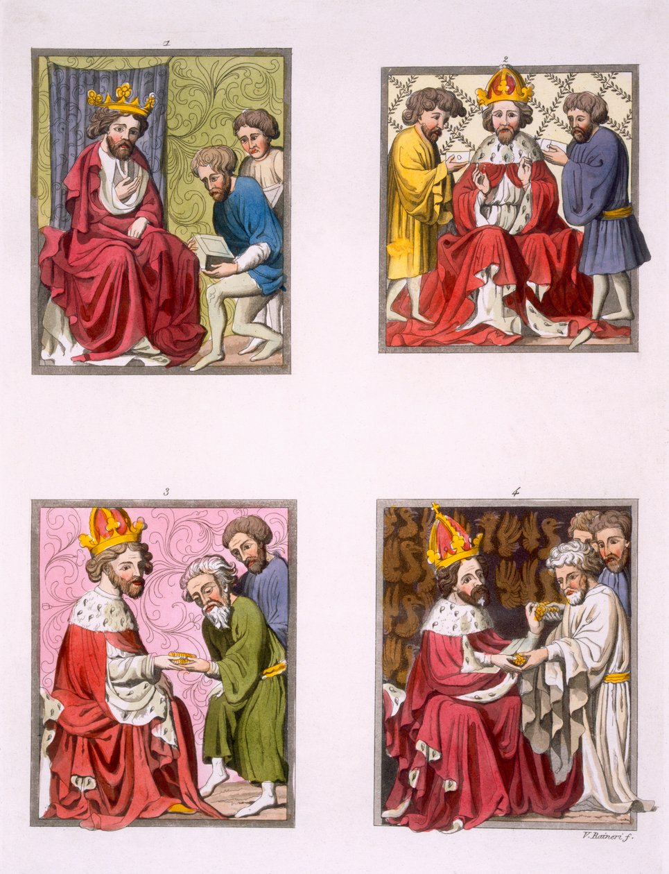 A pénzrendszerrel kapcsolatos különböző szertartások I. Maximilianus idején, a "Costume dei Romani" című műből, 1800-18 körül (színes metszet). alkotó: Vittorio Raineri