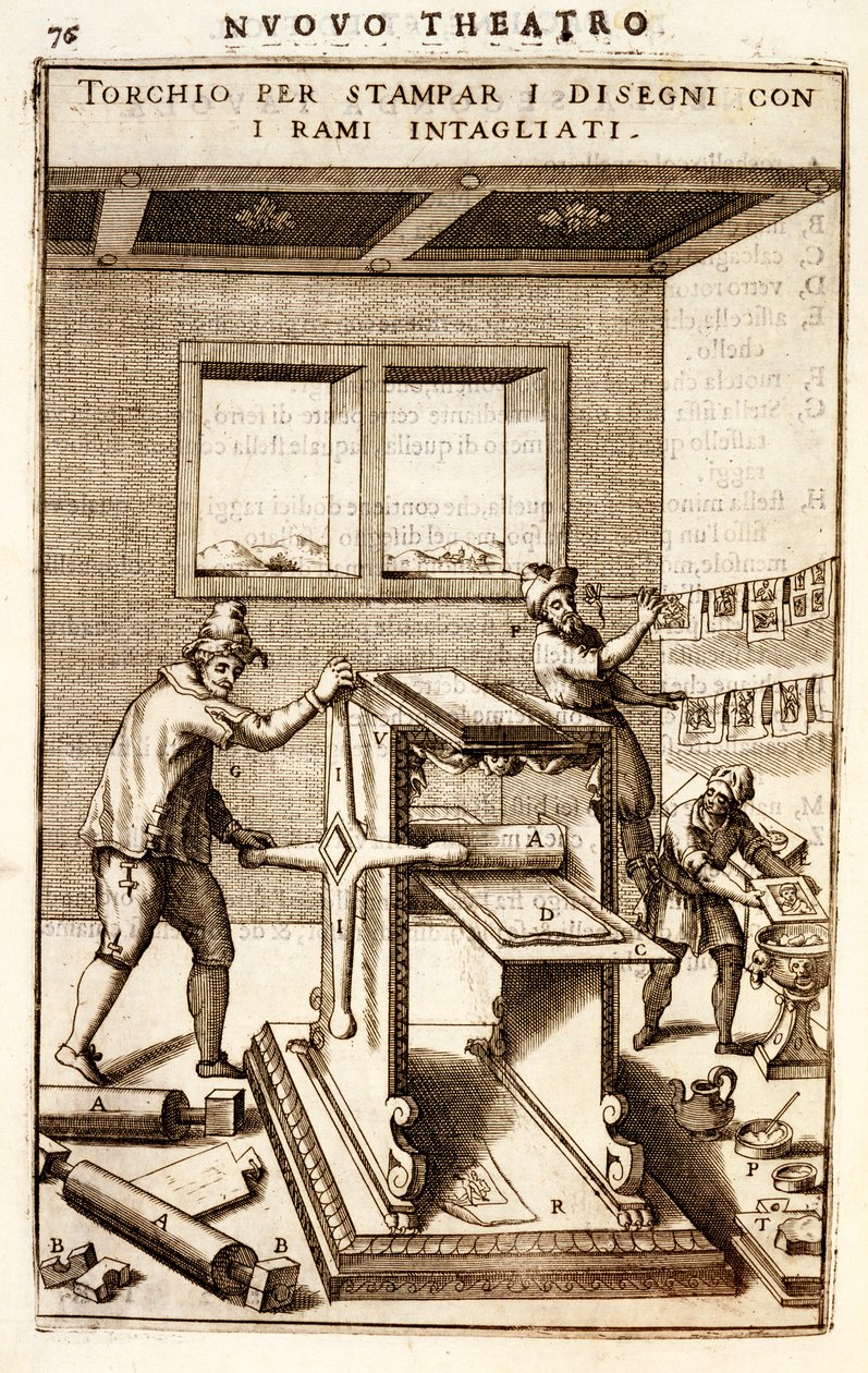 Metszőprés rajzok alapján történő nyomtatáshoz, 1607 alkotó: Vittorio Zonca