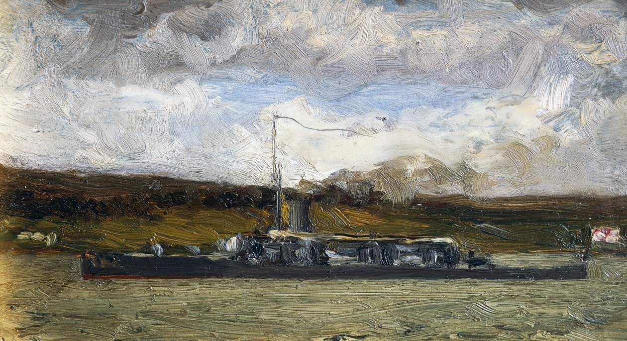 Gőzhajó a tengerparton, Vittorio Avondo (1836-1910) alkotó: Vittorio Avondo