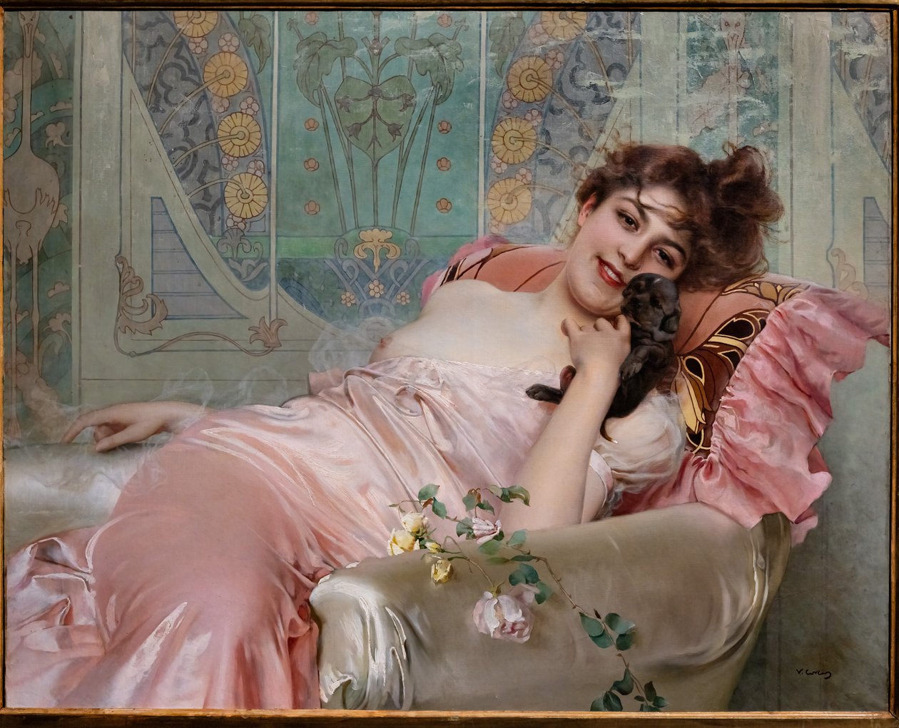 Hölgy egy kis kutyával alkotó: Vittorio Matteo Corcos