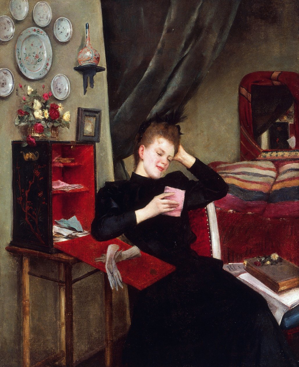 Édes emlékek, Vittorio Matteo Corcos (1859-1933) festménye, olaj, vászon, 50x61 cm alkotó: Vittorio Matteo Corcos