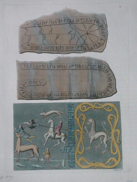 Szőnyeg Adelandból és rovásírásos kövek, Jules Ferrario „Le Costume Ancien et Moderne” című művéből, 1820 körül (színes metszet) alkotó: Vittorio Raineri