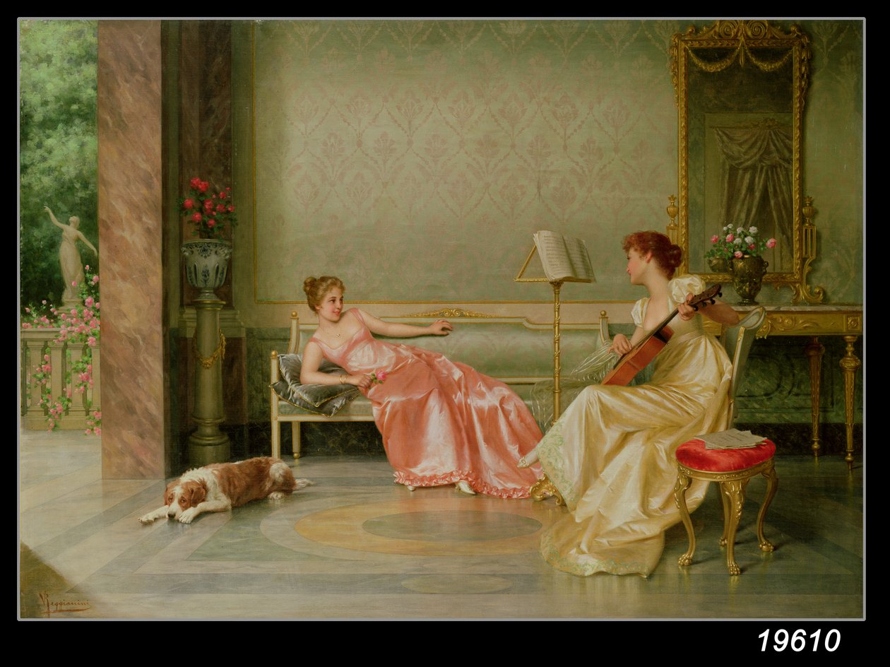 Zenés közjáték (olaj, vászon) alkotó: Vittorio Reggianini
