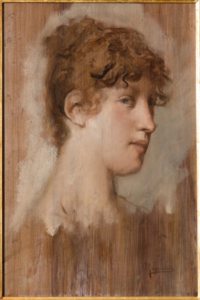 Lány arca (olajtábla festmény) alkotó: Vittorio Reggianini