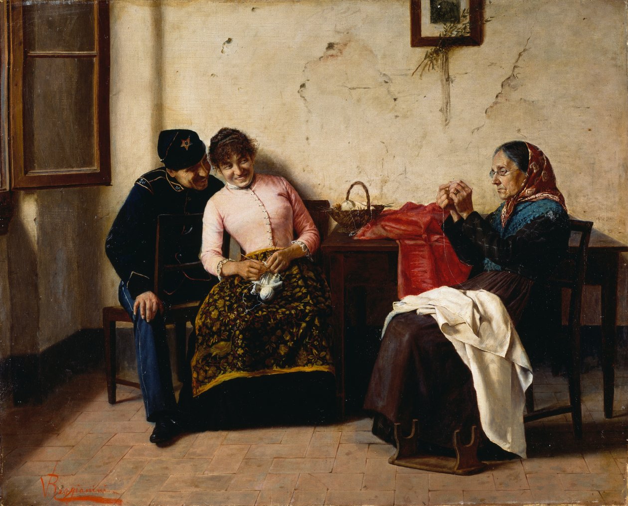 Az udvarló, Vittorio Reggianini (1858-1938), olaj, vászon, 65x59,5 cm alkotó: Vittorio Reggianini