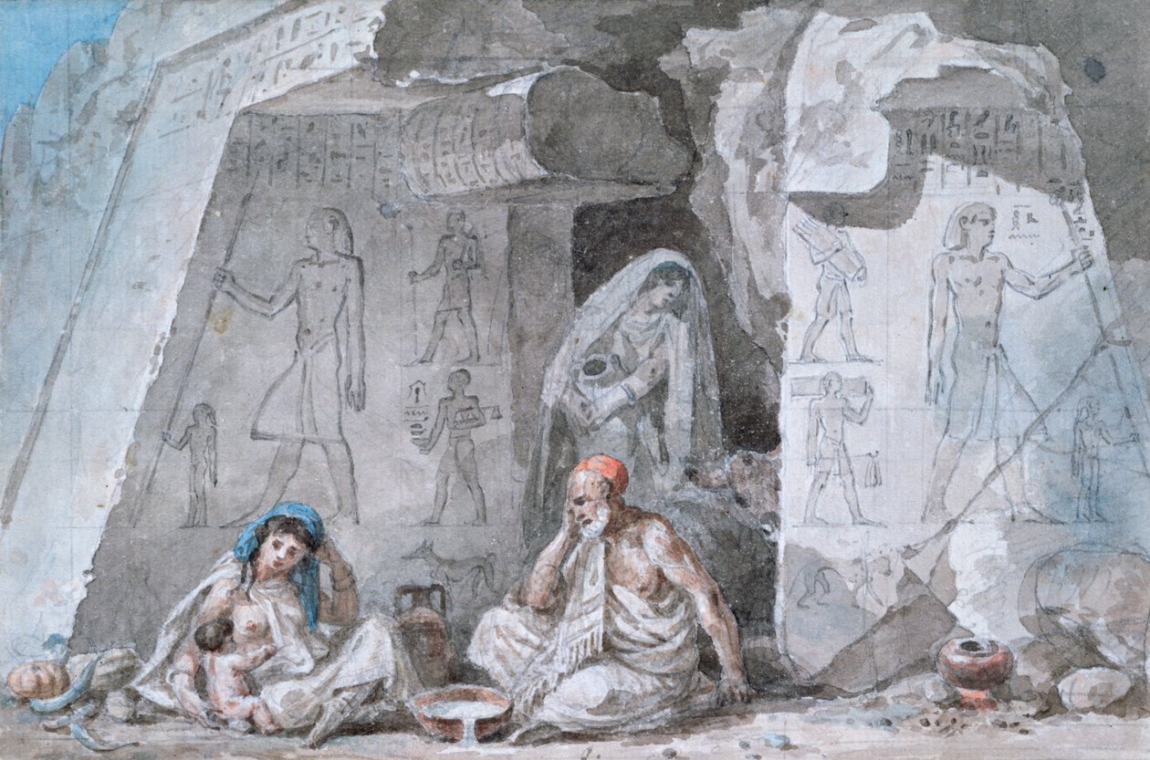 Egyiptomi család egy ősi síron kívül, 19. század alkotó: Vivant Denon