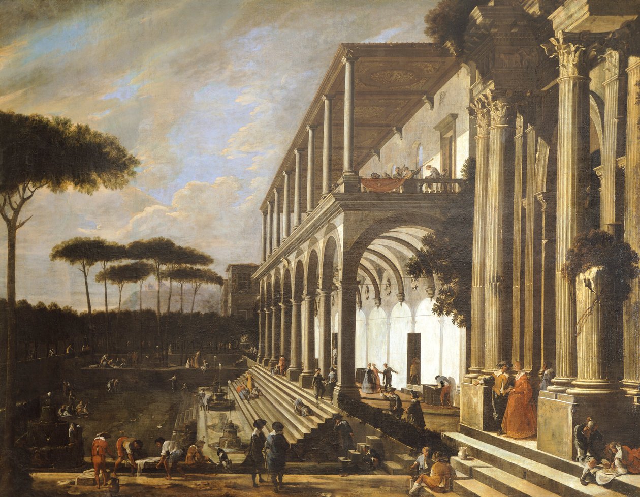 Lakom a Poggioreale-villában, Viviano Codazzi (1604-1670 körül) alkotó: Viviano Codazzi