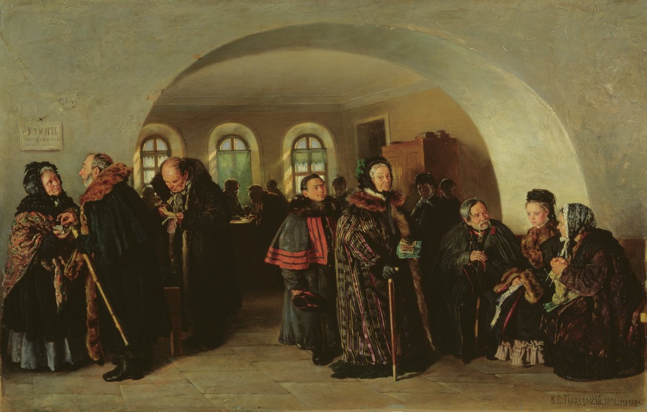 A kincstár a nyugdíjnapon, 1876 alkotó: Vladimir Egorovic Makovsky
