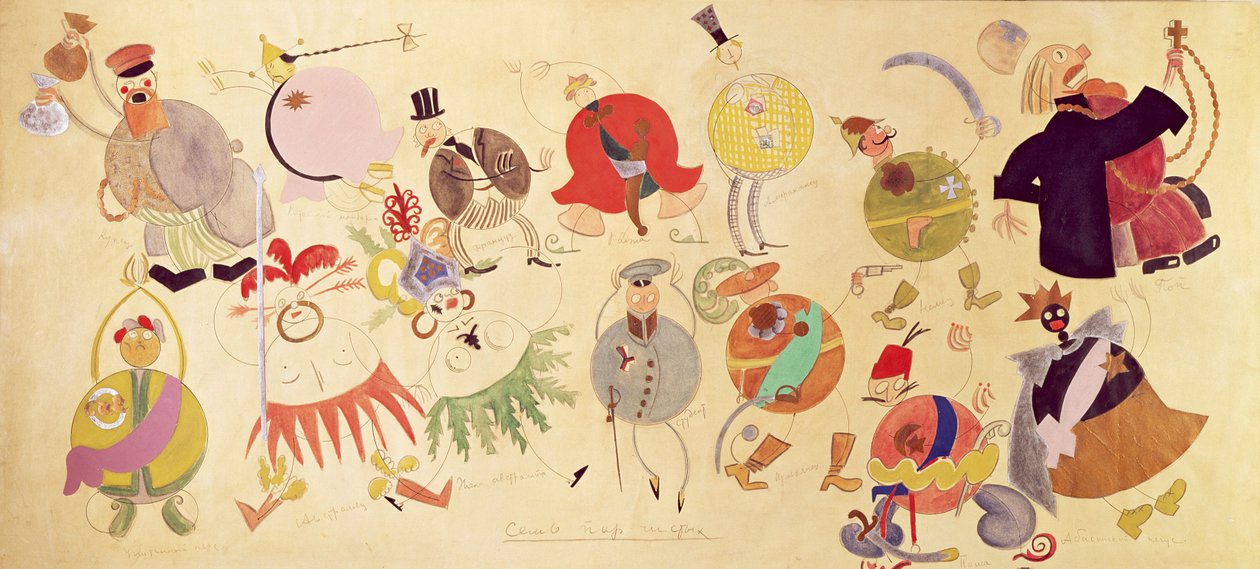 Jelmeztervek a Misteriya-Buffhoz, 1919 (toll, tinta és WC papíron) alkotó: Vladimir Mayakovsky