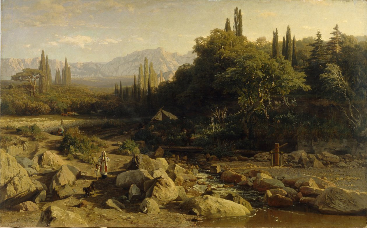 A Krím. Hegyi táj folyóval, 1868 alkotó: Vladimir Donatovich Orlovsky