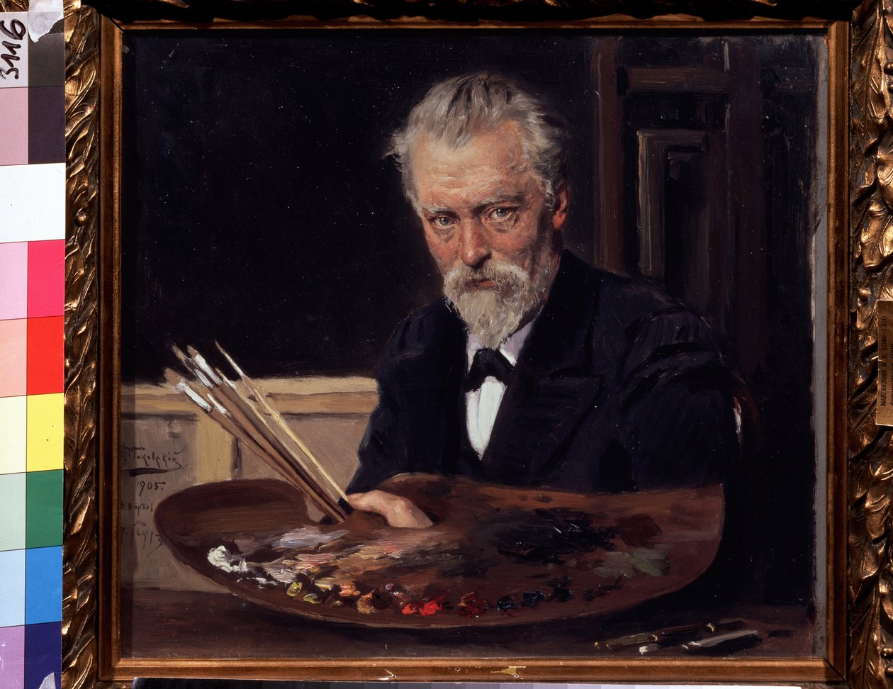 Autoportré (önarckép). Vlagyimir Jegorovics Makovski (Makovszkij, Makovskij) (1846-1920) festménye, huile sur toile alkotó: Vladimir Egorovic Makovsky