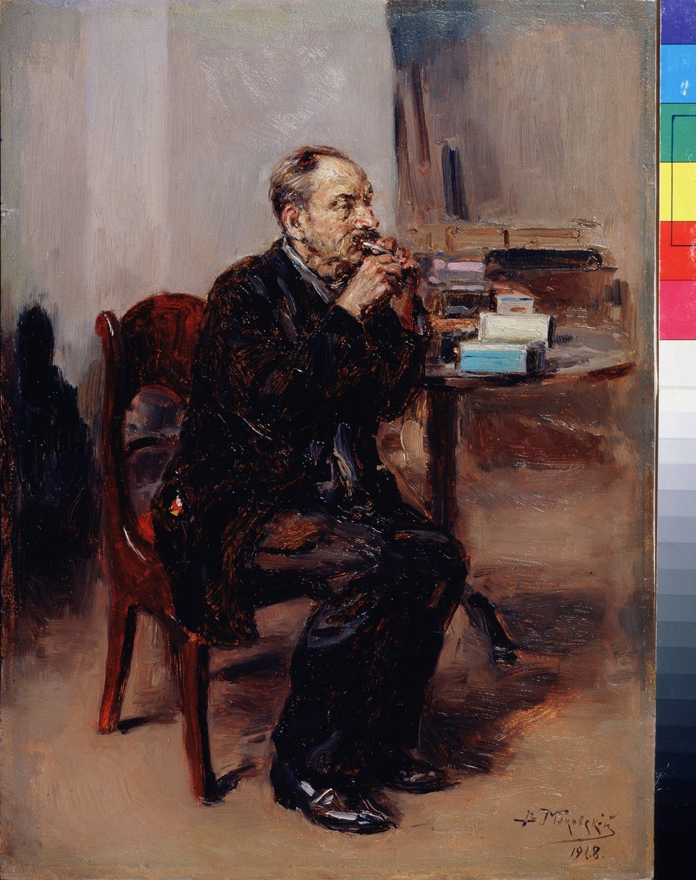Degustation de tabac. (Dohánykóstoló). Vlagyimir Jegorovics Makovski peinture (Makovszkij, Makovskij) (1846-1920), huile sur toile alkotó: Vladimir Egorovic Makovsky