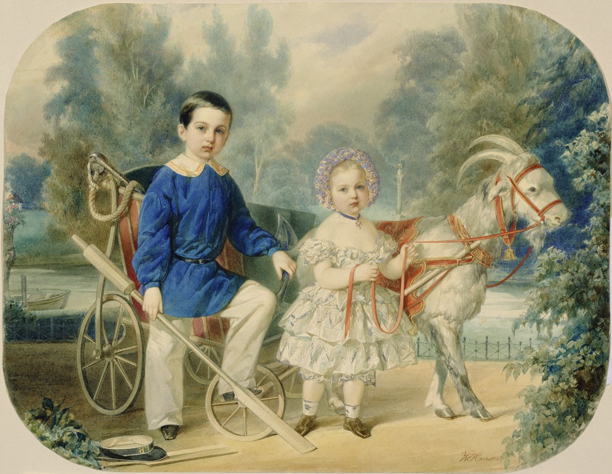 Sándor nagyherceg és Alekszej nagyherceg gyermekként, 1853 (wc kartonon) alkotó: Vladimir Ivanovich Hau