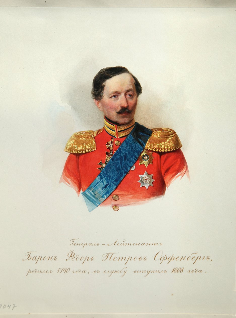 Fjodor Petrovics von Offenberg tábornok (1789-1857) portréja (A császári lóőrök albumából) - Hau (Gau), Vlagyimir Ivanovics (1816-1895) - 1846-1849 - Akvarell papíron - Orosz Irodalmi Intézet IRLI (Puskin-ház), Szent Pete alkotó: Vladimir Ivanovich Hau