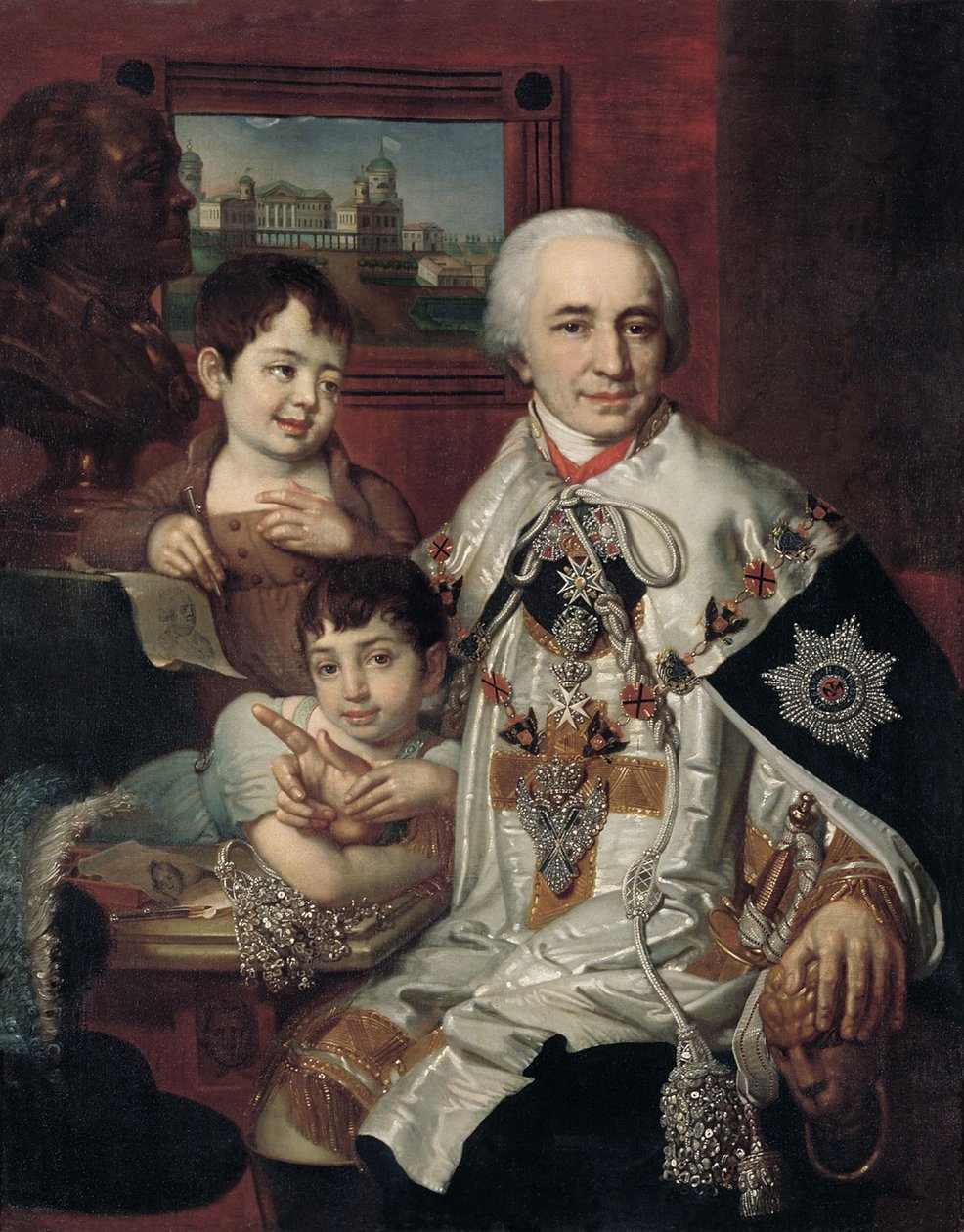 Grigorij Grigorjevics Kuselev admirális gróf portréja 1754-1833 gyermekekkel, 1801 alkotó: Vladimir Lukich Borovikovsky