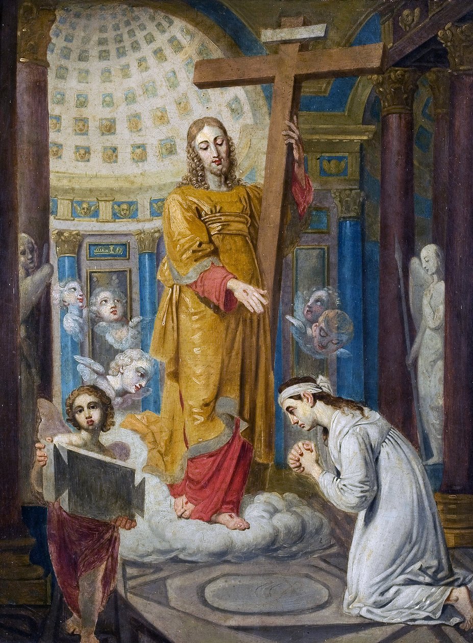 Krisztus megjelenése a kereszttel Jekaterina Filippovna Tatarinovának (1783-1856) – Borovikovszkij, Vlagyimir Lukics (1757-1825). Olaj, fa, méret: 44x34, 1820-as évek eleje, Állami Orosz Múzeum, Szentpétervár alkotó: Vladimir Lukich Borovikovsky