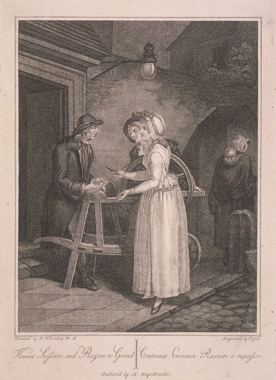 „Kések, olló és borotva csiszoláshoz”, Cries of London, c1795 alkotó: Vogel