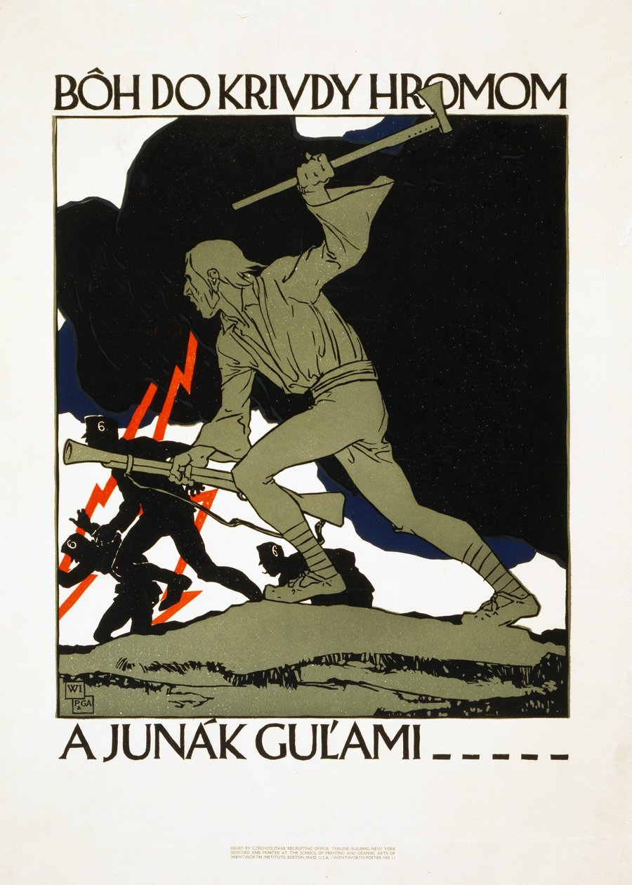 Toborzási plakát a csehszlovák hadsereg számára, pub. 1918 alkotó: Vojtch Preissig