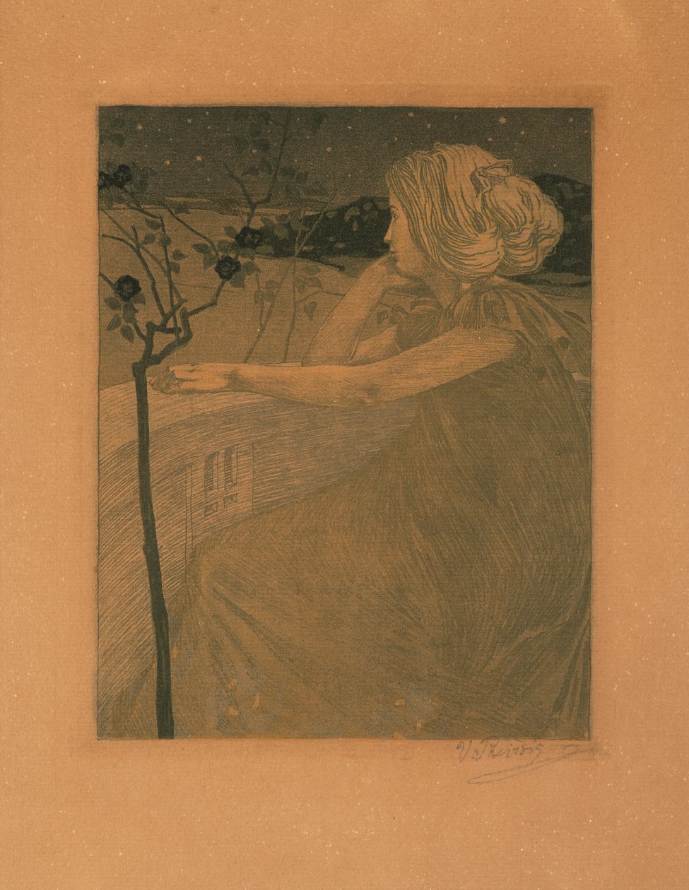 Meditáció az erkélyen, 1899-1900. alkotó: Vojtěch Preissig