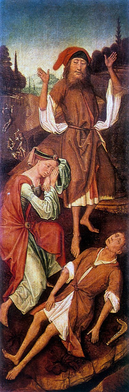 Ádám és Éva sír a Képesek teste felett, 1440-1495. alkotó: Vrancke van der Stockt