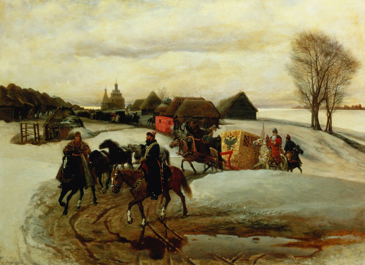 A cárnő tavaszi zarándoklata Alekszij Mihajlovics cár vezetésével, 1868 alkotó: Vyacheslav Grigorievich Shvarts