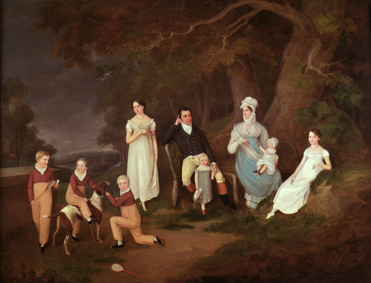 Csoportportré egy Squire-ről, feleségéről és gyermekeiről az új erdő szélén, 1817 alkotó: W. Allison