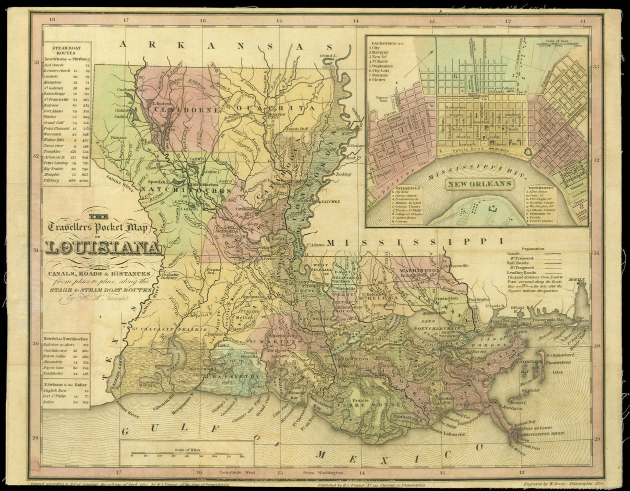 A Louisiana Travelers Pocket Map, 1830-ban jelent meg alkotó: W. Brose