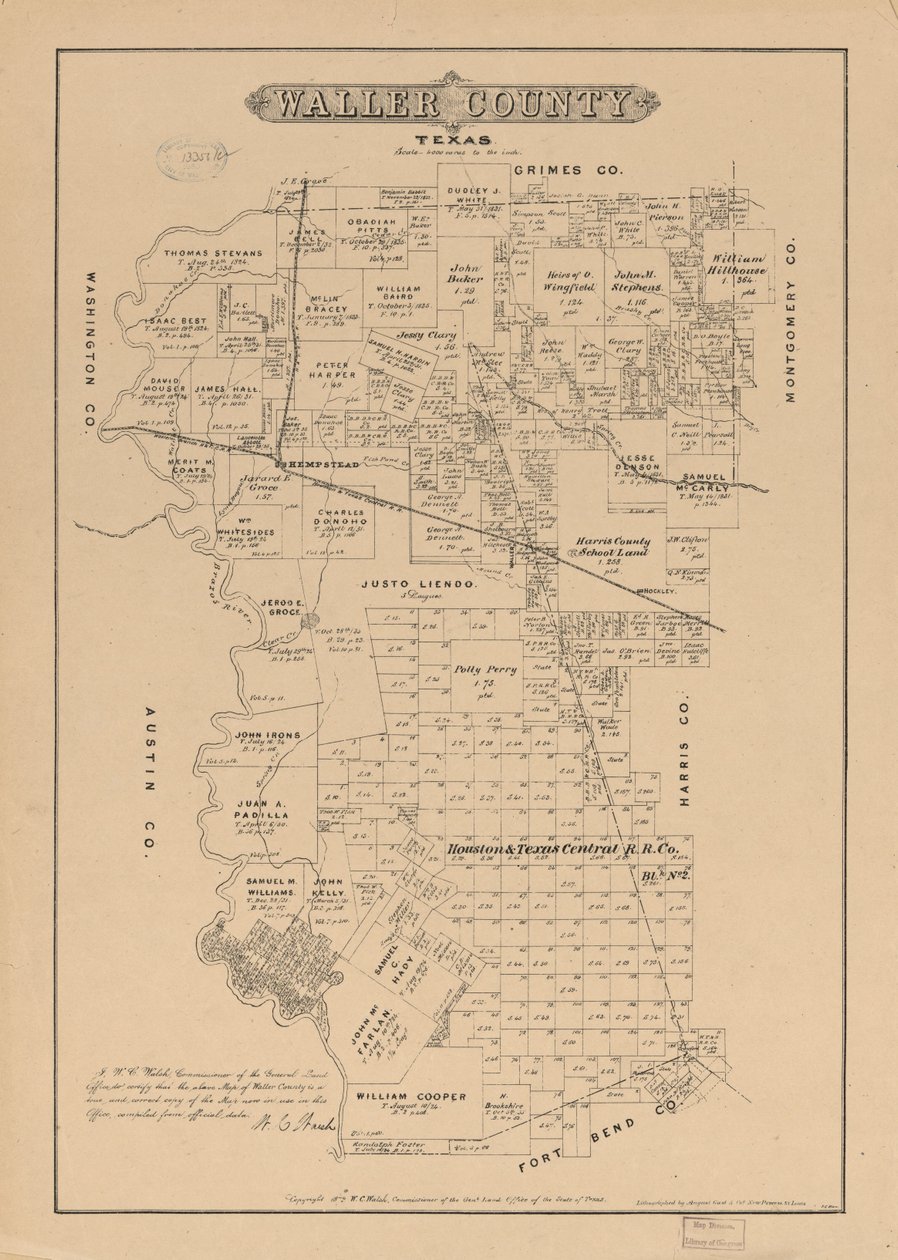 Waller megye, Texas. alkotó: W. C. Texas. General Land Office; Walsh